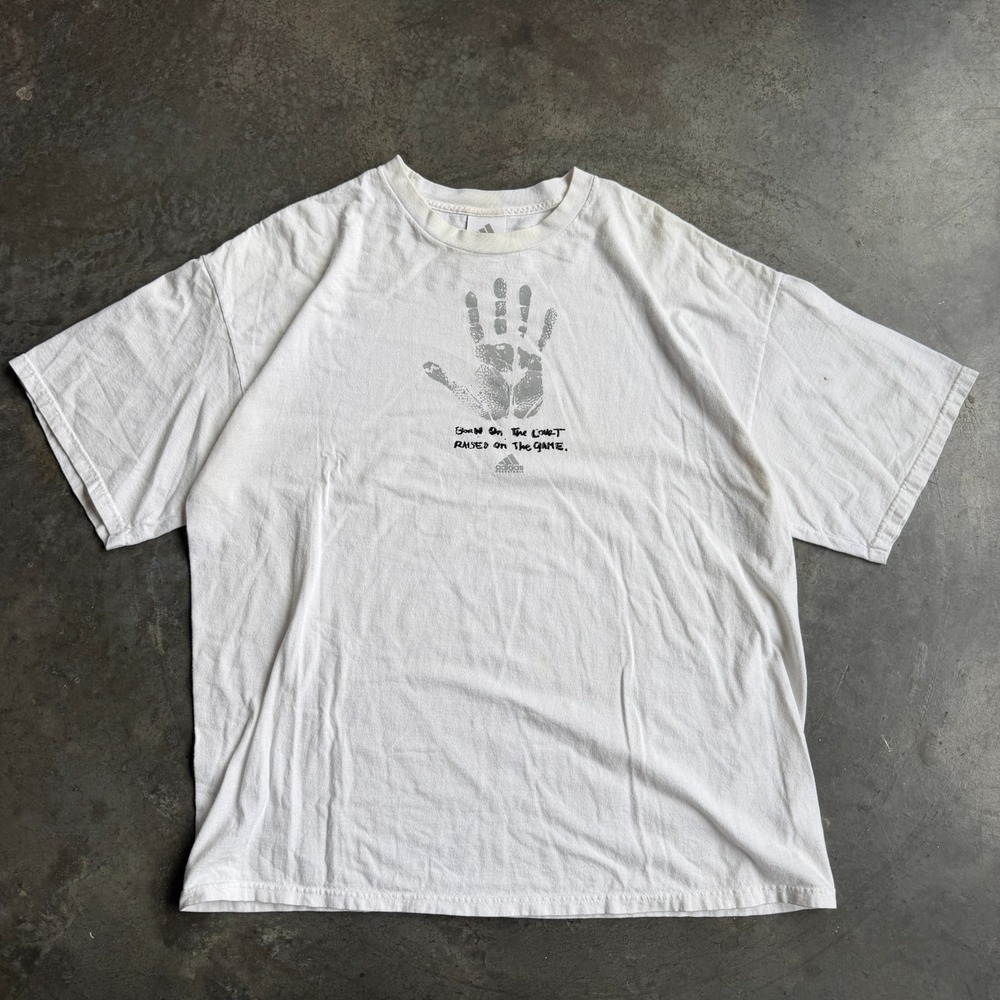 Vintage 90s Adidas Basketball Graphic Shirt White Born on The Court Mens XL